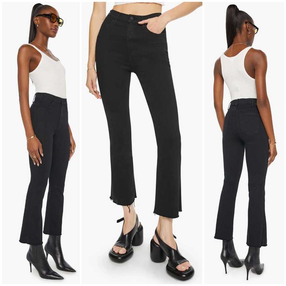MOTHER The Hustler Ankle Fray in Not Guilty Black Denim Raw Hem size 25
